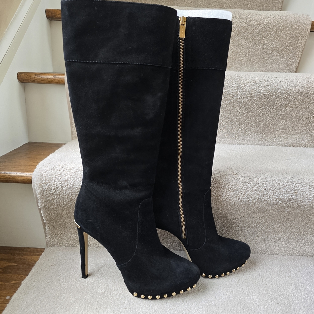 Michael Kors Black Heeled Boots with Gold Accents
